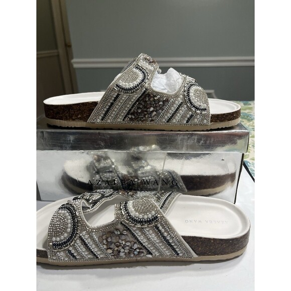 Azalea Wang Romilly Rhinestones Beaded Blingy Sandals Sz 9 NIB - Picture 1 of 16